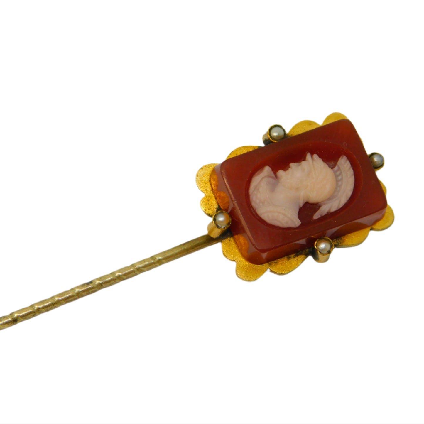 George III 15ct Gold Hardstone Roman Centurion Intaglio Stick Pin Antique c1820