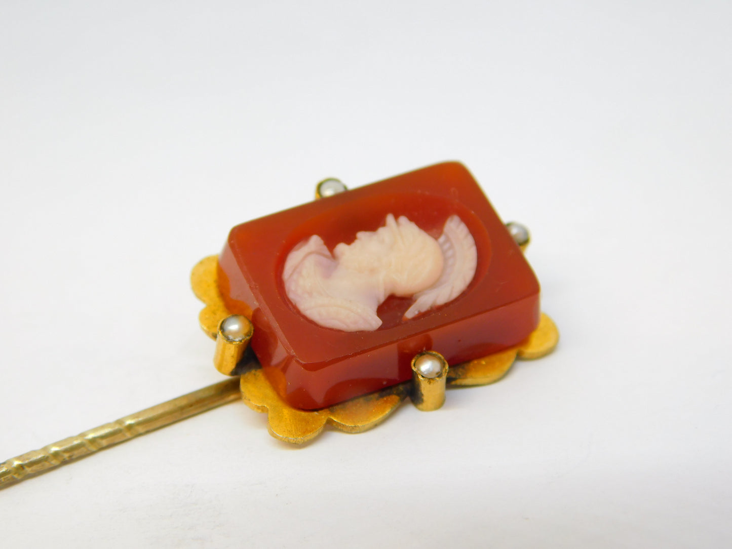 George III 15ct Gold Hardstone Roman Centurion Intaglio Stick Pin Antique c1820
