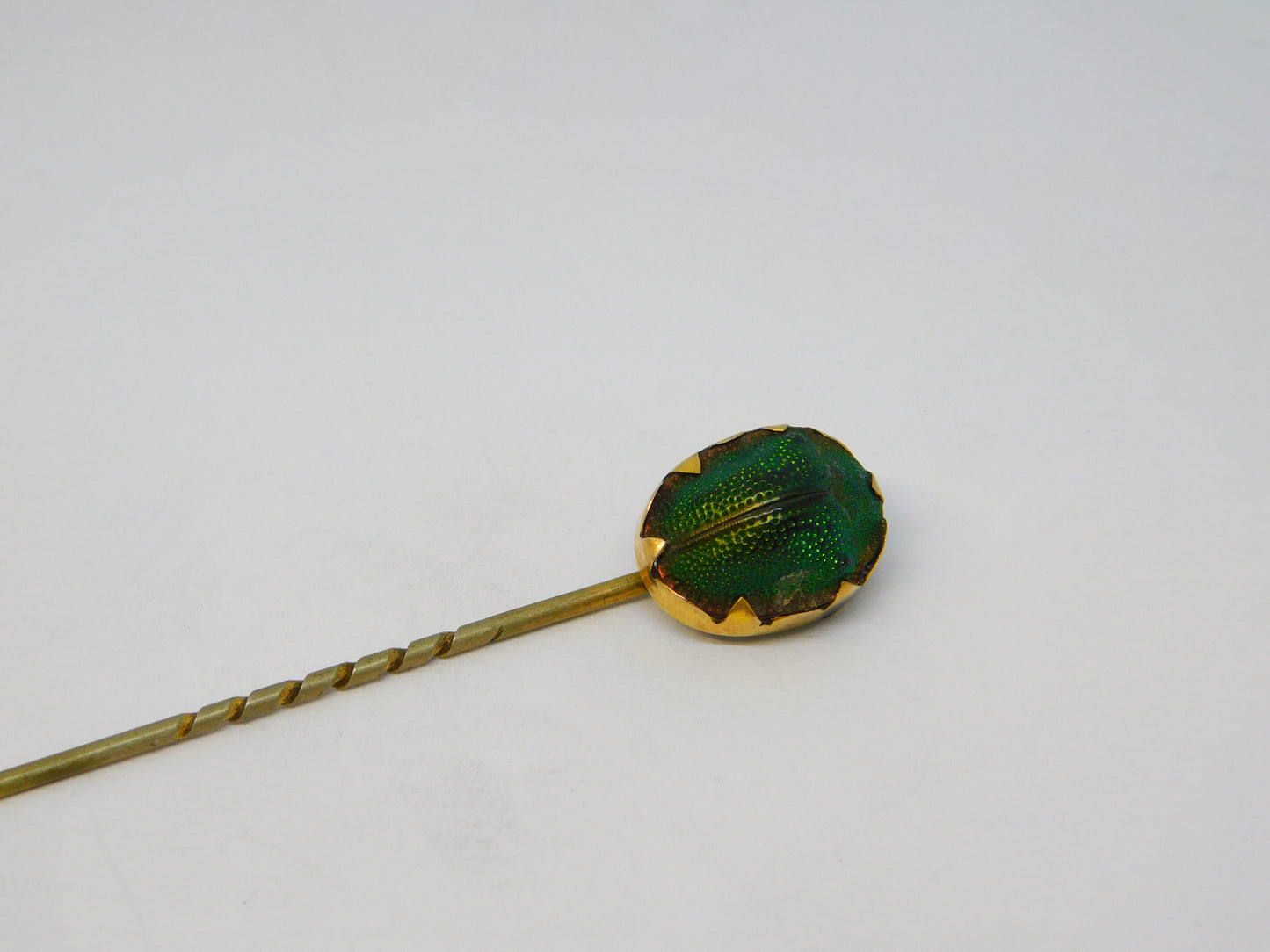 Victorian 15ct Yellow Gold Egyptian Scarab Beetle Stick Pin Antique c1860
