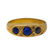 Victorian 9ct Yellow Gold, Sapphire & Diamond Boat Ring Antique c1890