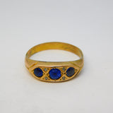 Victorian 9ct Yellow Gold, Sapphire & Diamond Boat Ring Antique c1890