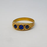 Victorian 9ct Yellow Gold, Sapphire & Diamond Boat Ring Antique c1890