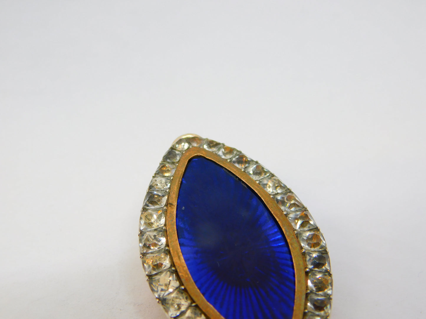George III 9ct Rose Gold, Silver, Blue Enamel & Paste Mourning Pendant Antique c1820