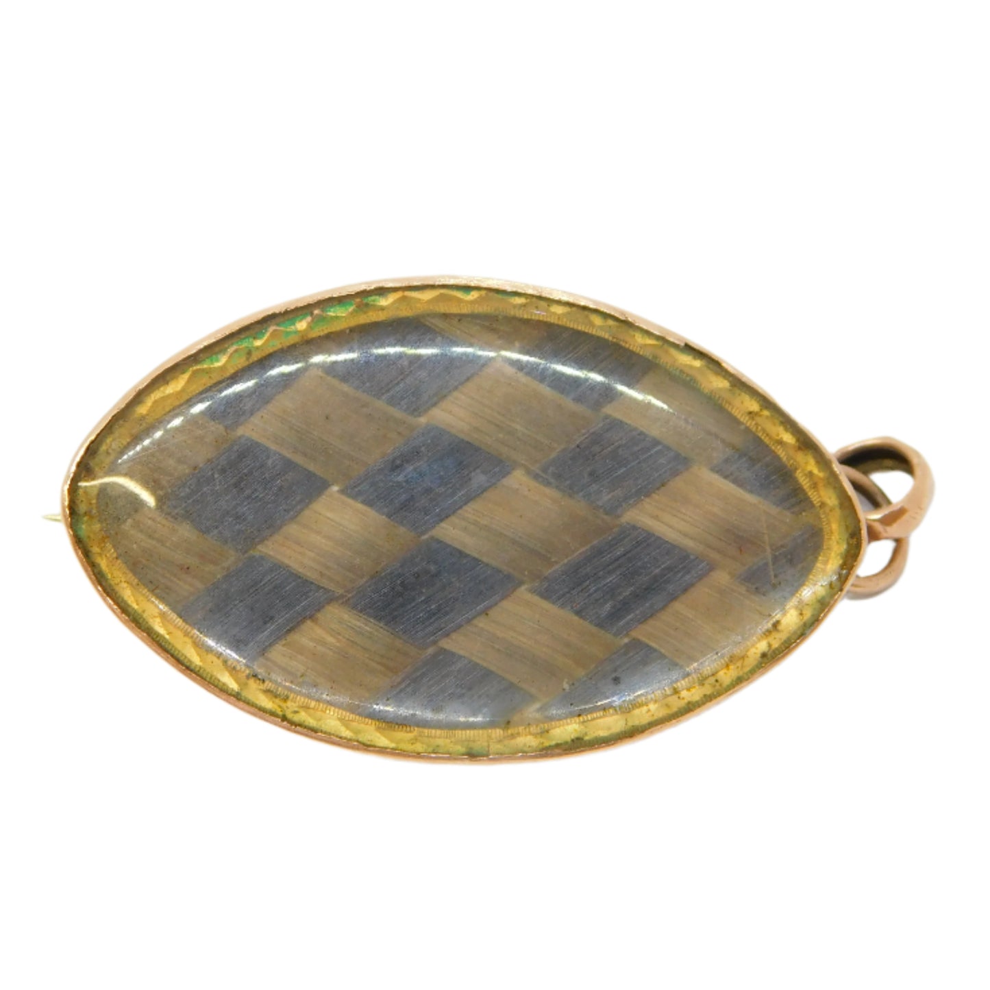 George III 9ct Rose Gold & Woven Hair Mourning Pendant Antique c1820