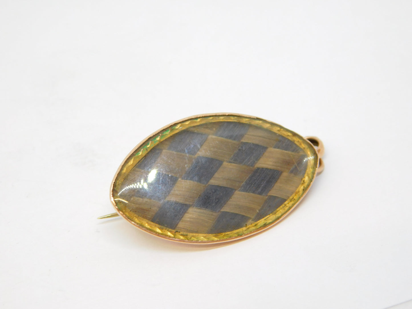 George III 9ct Rose Gold & Woven Hair Mourning Pendant Antique c1820