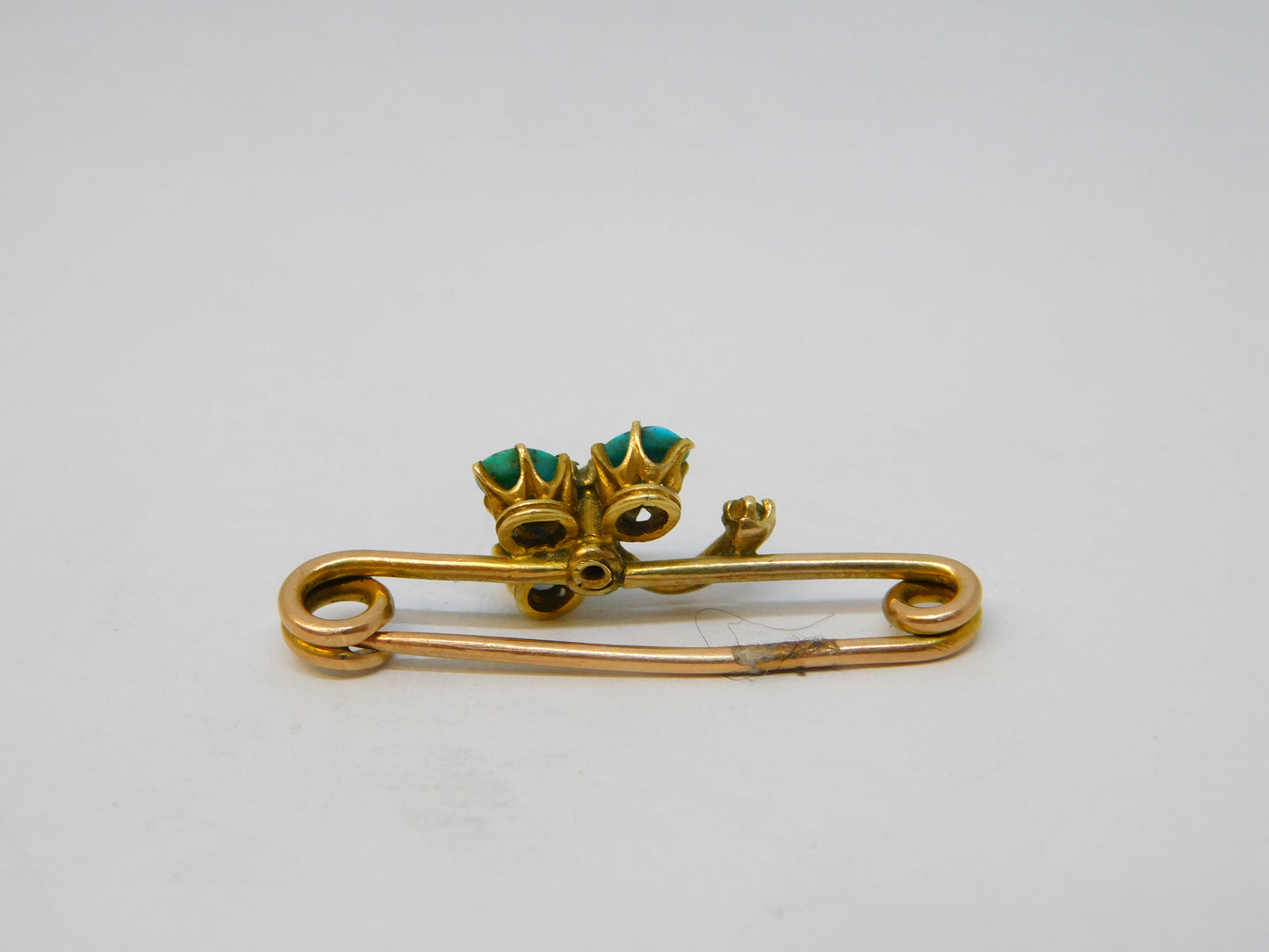 Victorian 15ct Gold, Turquoise & Old Cut Diamond Shamrock Brooch Antique c1880