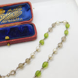 Sterling Silver, Pearl, Citrine & Peridot Drop Necklace Antique c1920 Art Deco