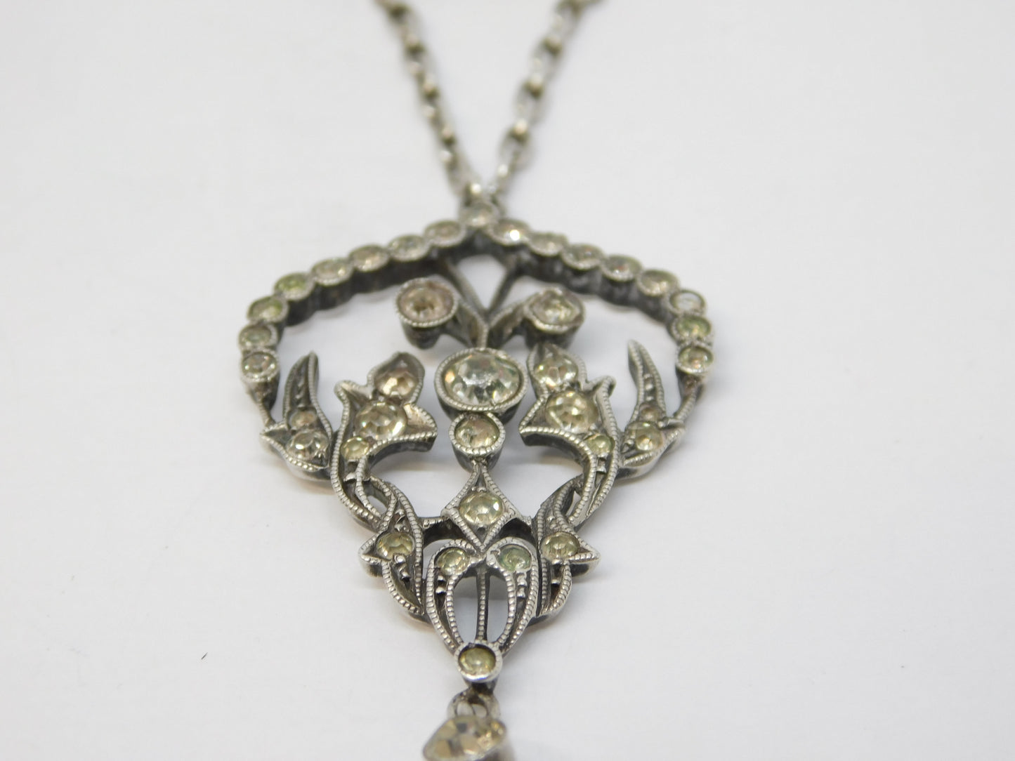 19th Century .900 Silver Paste Set Lavalier Drop Necklace Antique c1880