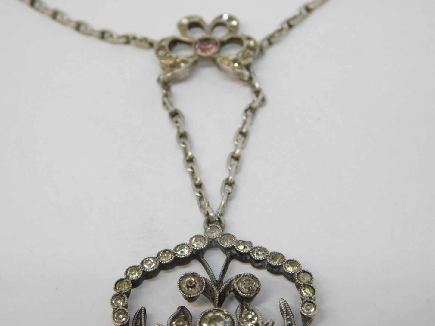 19th Century .900 Silver Paste Set Lavalier Drop Necklace Antique c1880