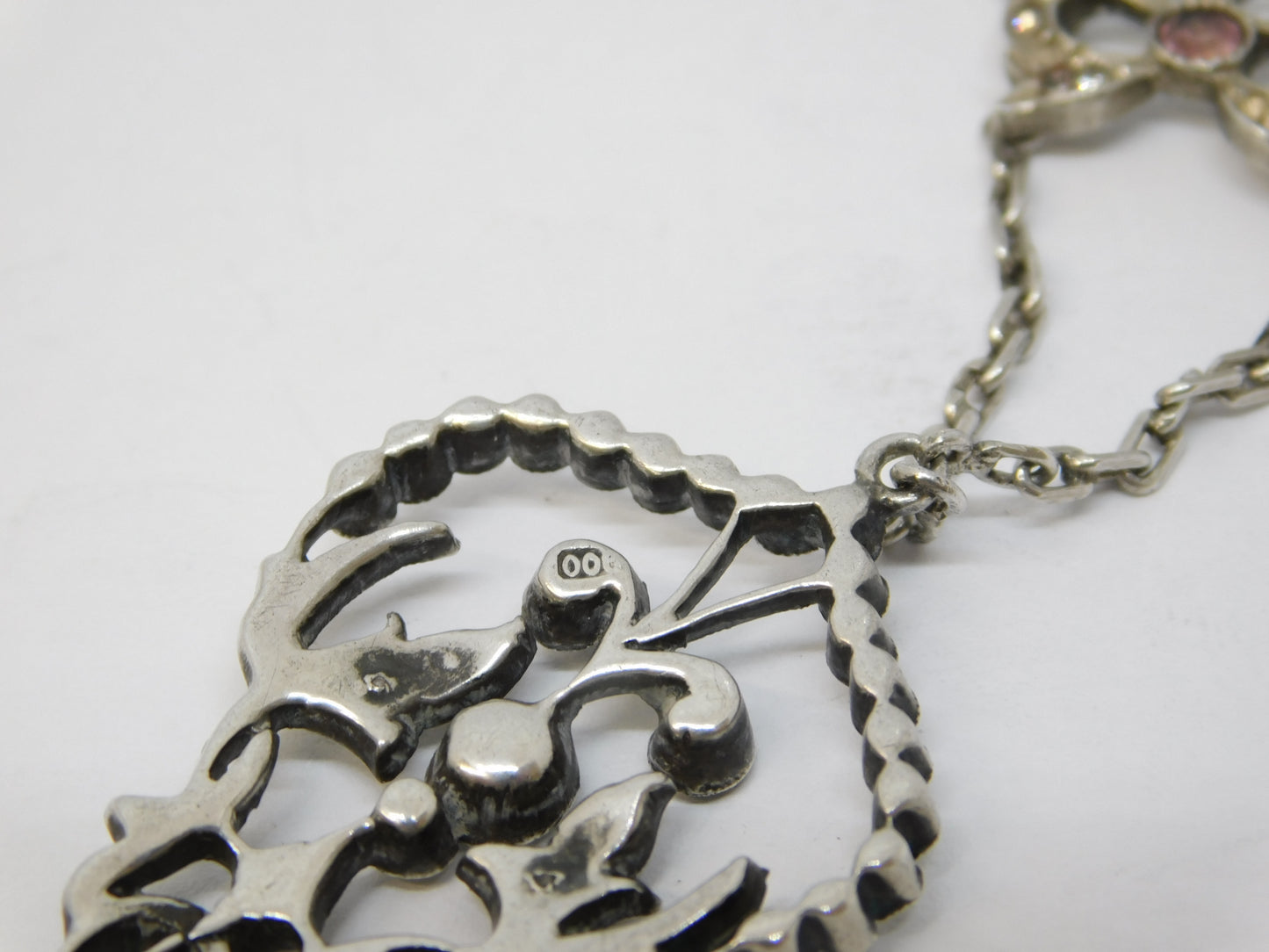 19th Century .900 Silver Paste Set Lavalier Drop Necklace Antique c1880