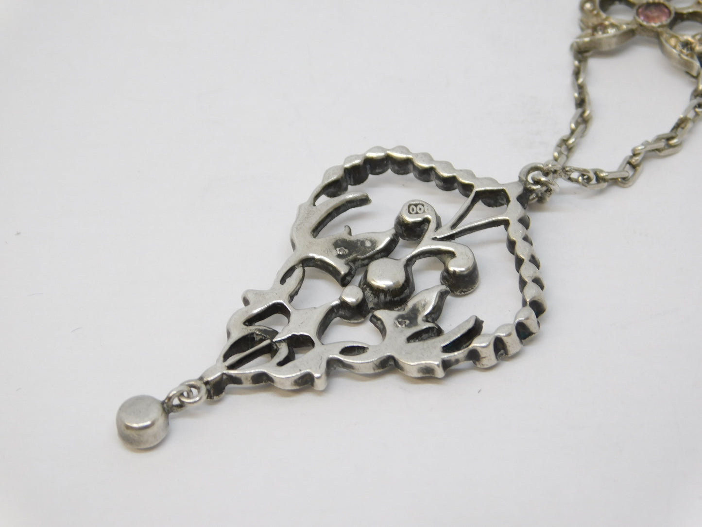 19th Century .900 Silver Paste Set Lavalier Drop Necklace Antique c1880