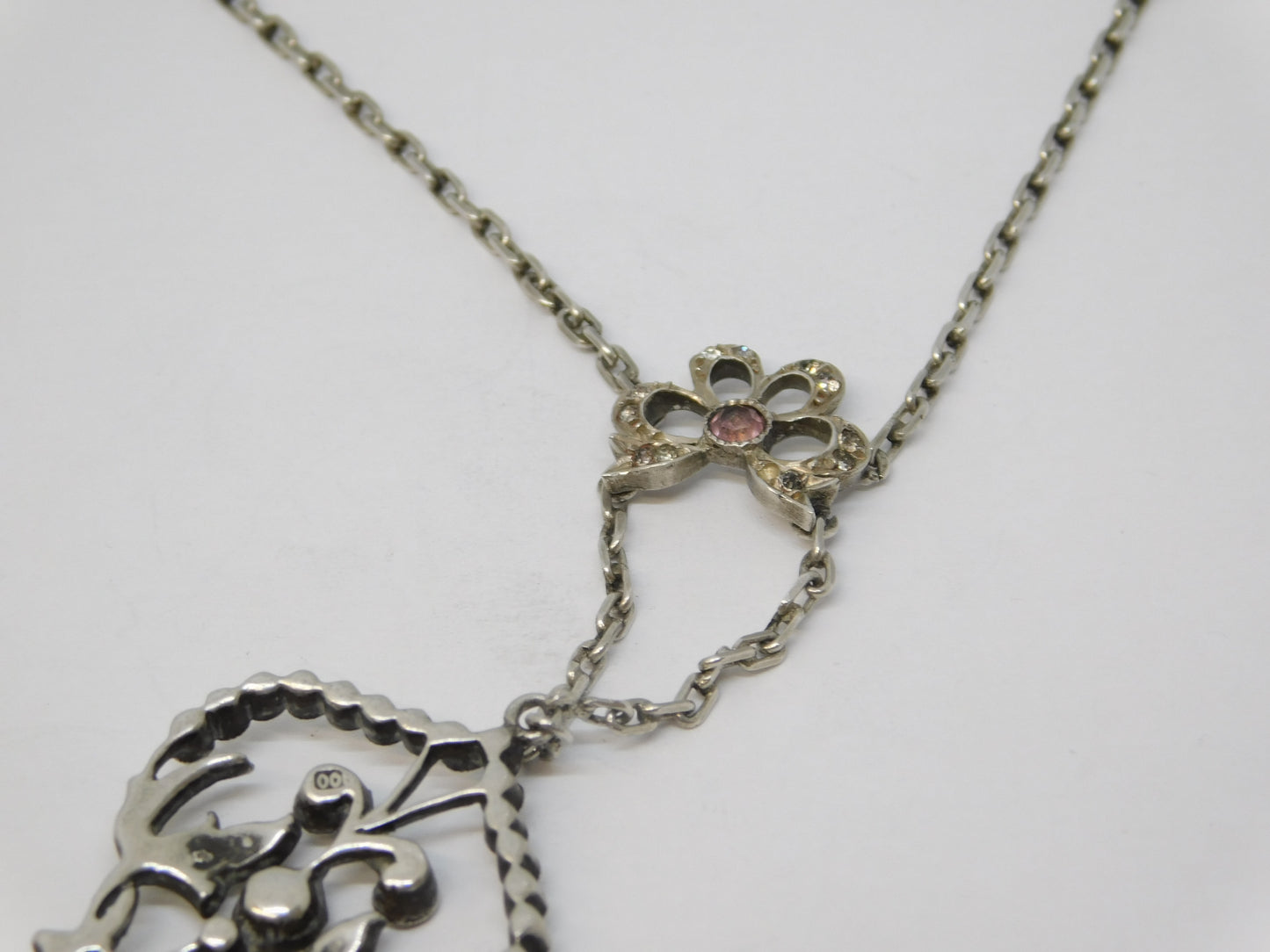 19th Century .900 Silver Paste Set Lavalier Drop Necklace Antique c1880