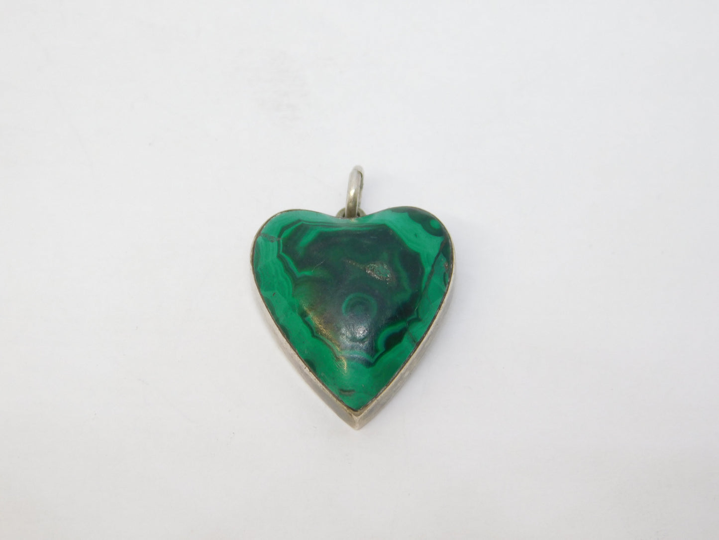 Victorian Scottish Sterling Silver & Malachite Sweetheart Pendant Antique c1860