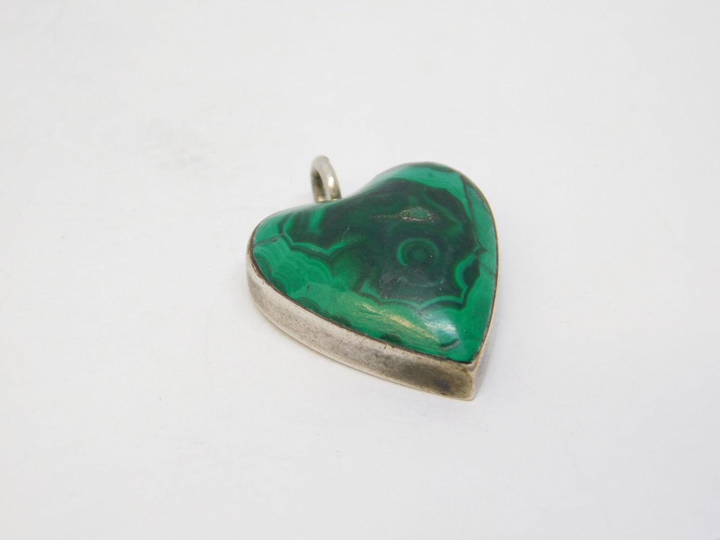 Victorian Scottish Sterling Silver & Malachite Sweetheart Pendant Antique c1860