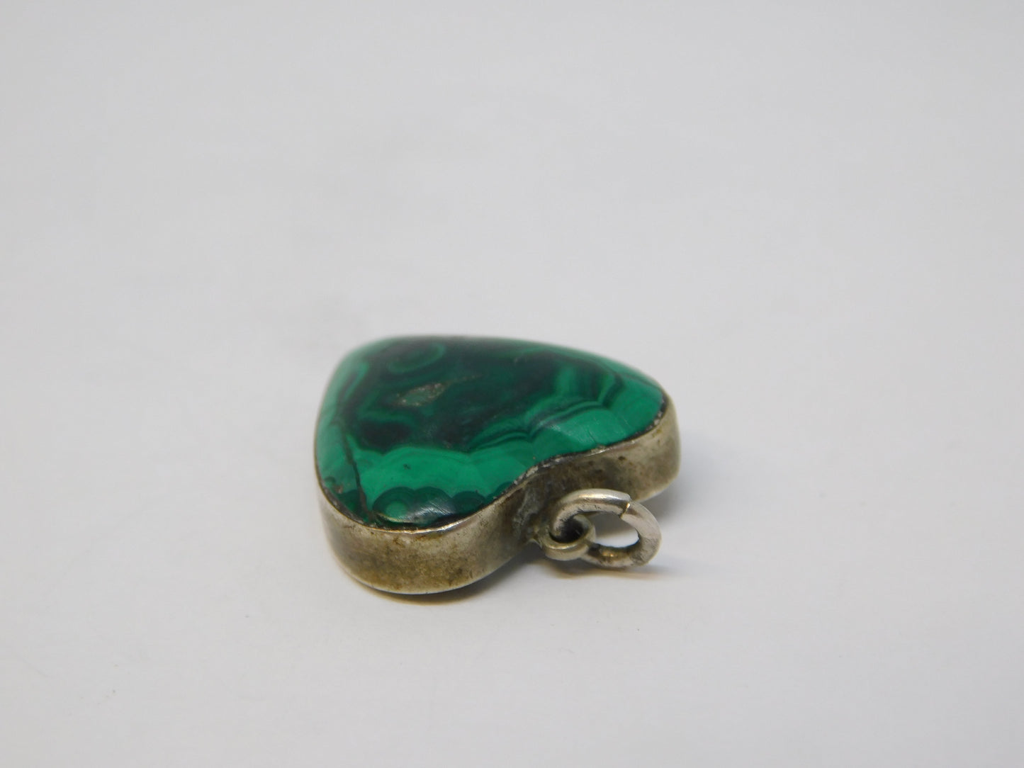 Victorian Scottish Sterling Silver & Malachite Sweetheart Pendant Antique c1860