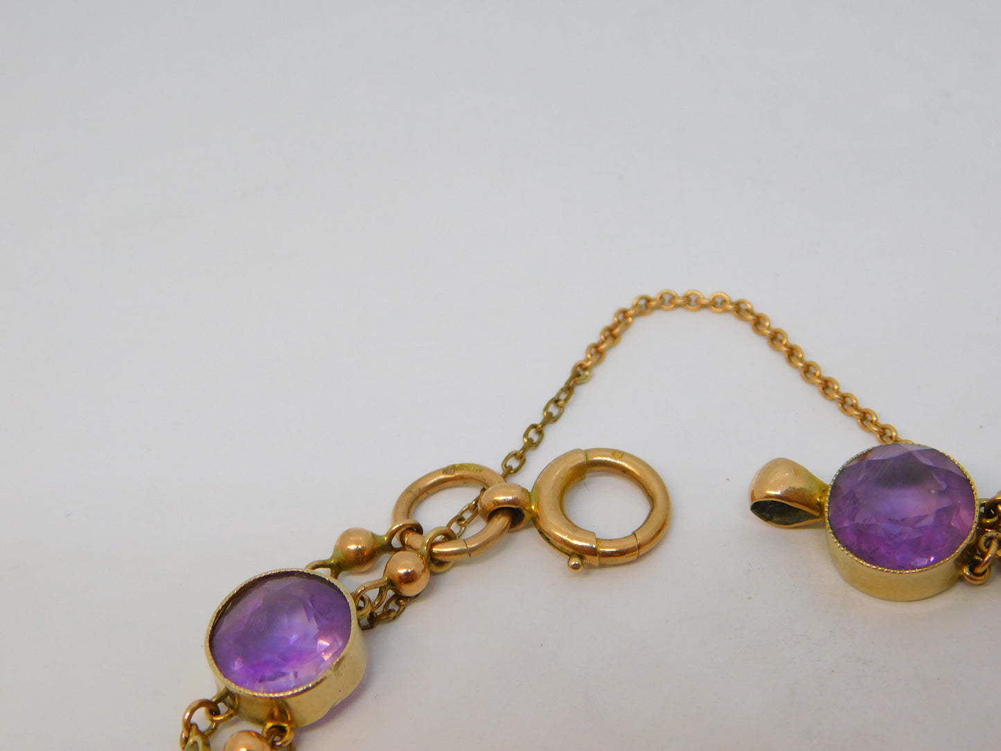 Edwardian 9ct Rose Gold, Amethyst & Seed Pearl Floral Bracelet Antique c1910