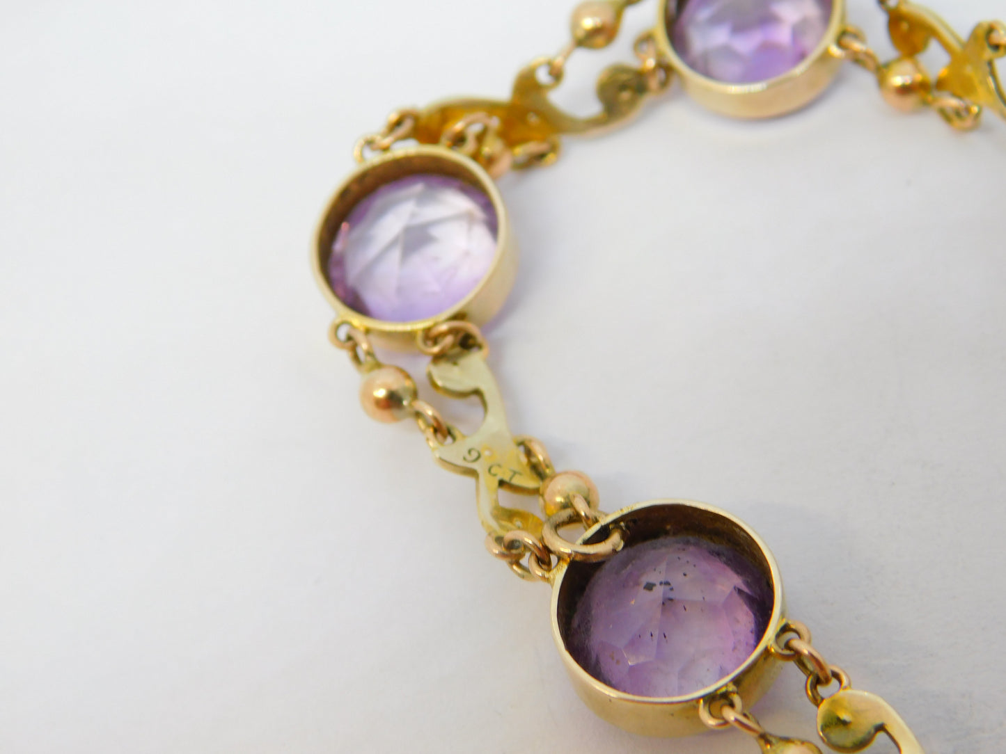 Edwardian 9ct Rose Gold, Amethyst & Seed Pearl Floral Bracelet Antique c1910
