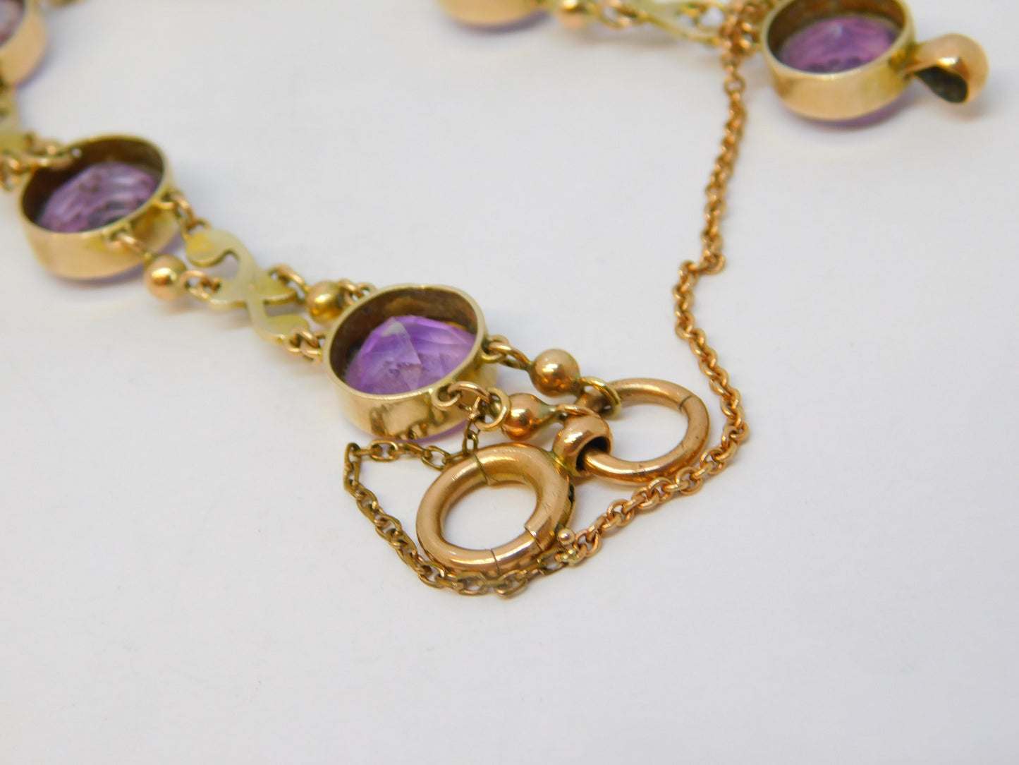 Edwardian 9ct Rose Gold, Amethyst & Seed Pearl Floral Bracelet Antique c1910