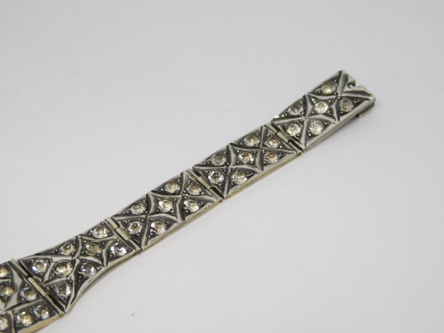 Victorian Sterling Silver Gilt & Paste Set Floral Panel Bracelet Antique c1850