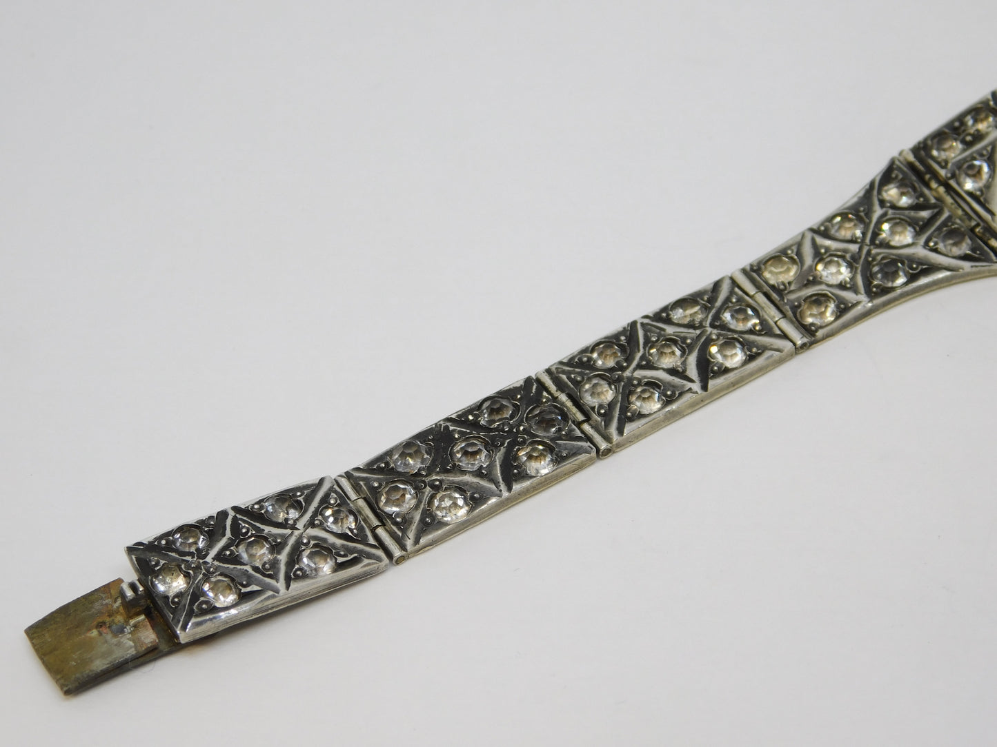 Victorian Sterling Silver Gilt & Paste Set Floral Panel Bracelet Antique c1850