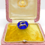 Sterling Silver Blue Enamel Capricorn the Goat Signet Ring Antique c1930 Deco