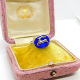 Sterling Silver Blue Enamel Capricorn the Goat Signet Ring Antique c1930 Deco