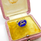 Sterling Silver Blue Enamel Capricorn the Goat Signet Ring Antique c1930 Deco