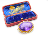 Victorian 15ct Yellow Gold, Amethyst & Pearl Set Sweetheart Brooch c1890