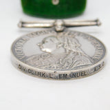 Silver Queen's South Africa Boer War Service Medal Clerk L Emanuel A.S.C c1900