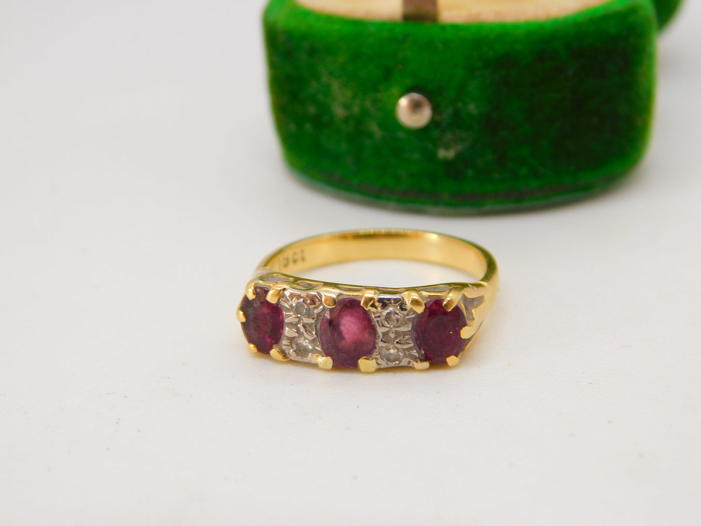 18ct Yellow Gold, Ruby & Diamond Boat Ring Antique c1920 Art Deco