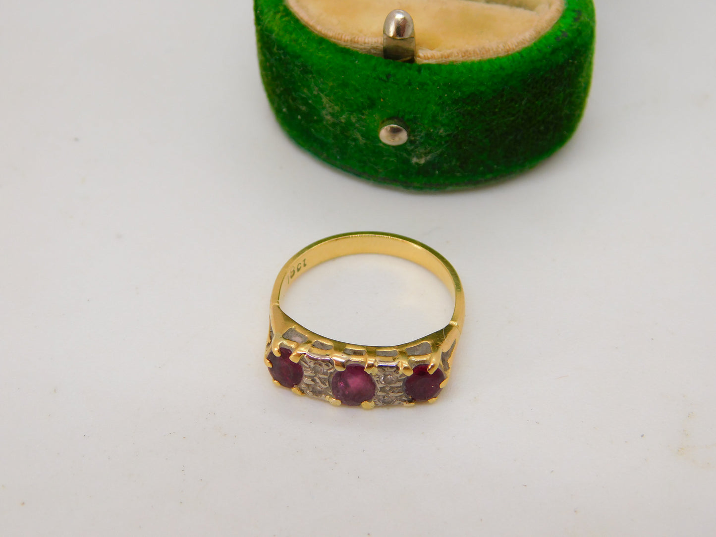 18ct Yellow Gold, Ruby & Diamond Boat Ring Antique c1920 Art Deco
