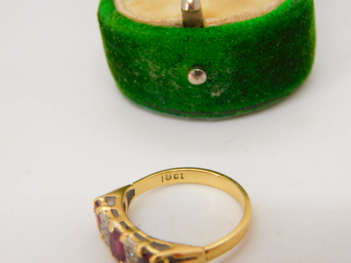 18ct Yellow Gold, Ruby & Diamond Boat Ring Antique c1920 Art Deco