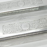 Set of Victorian Sterling Silver & Glass Floral Trinket Boxes 1839 London Antique