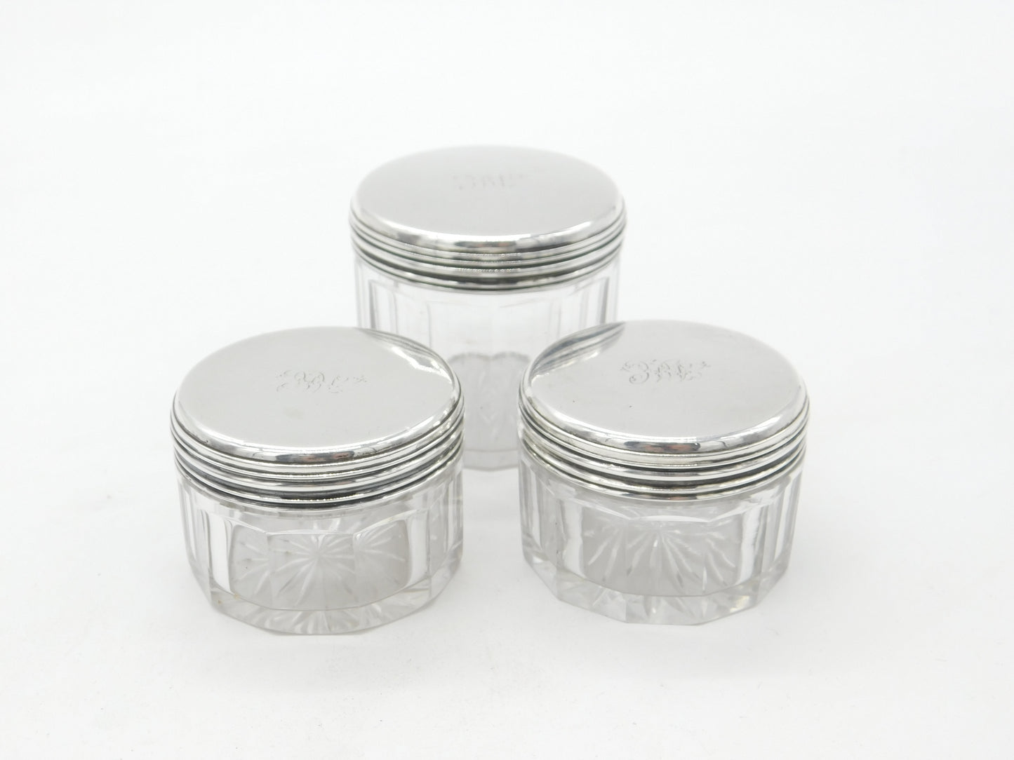 Georgian Set of 3 Sterling Silver Vanity Jars Antique 1836 London F. Douglas