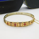 Victorian 15ct Yellow Gold, Diamond & Garnet Bangle Bracelet c1880 Boxed Antique