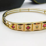 Victorian 15ct Yellow Gold, Diamond & Garnet Bangle Bracelet c1880 Boxed Antique