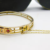 Victorian 15ct Yellow Gold, Diamond & Garnet Bangle Bracelet c1880 Boxed Antique