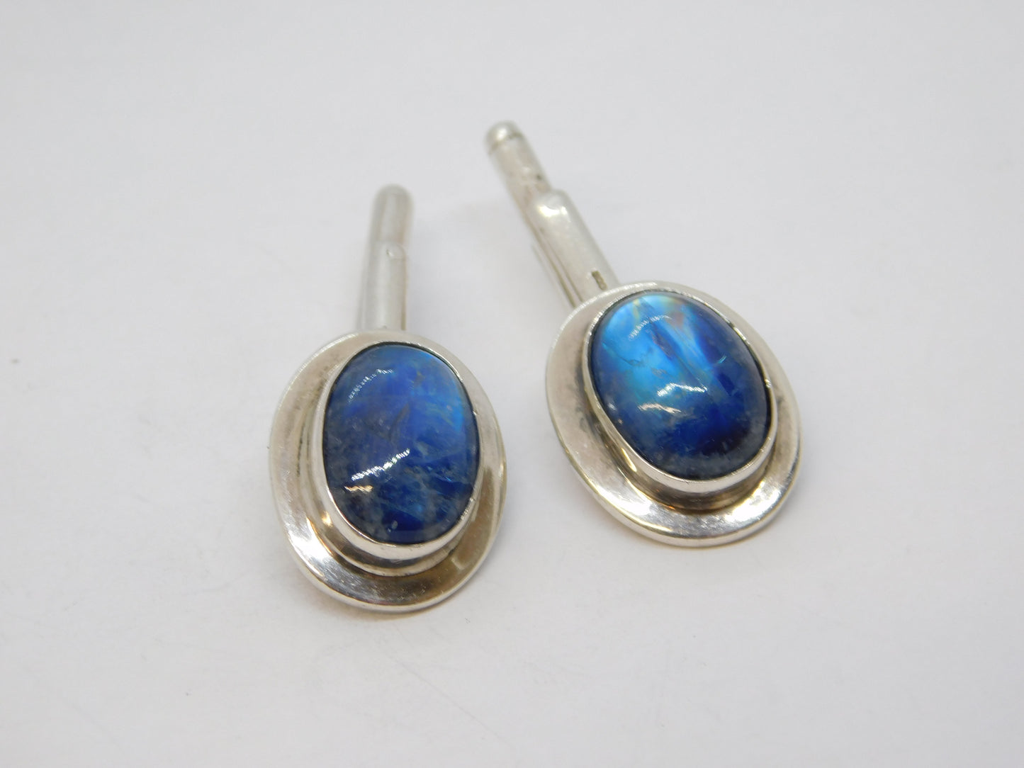 Scottish Sterling Silver Cabochon Labradorite Gents Cufflinks Vintage 2000 Edinburgh