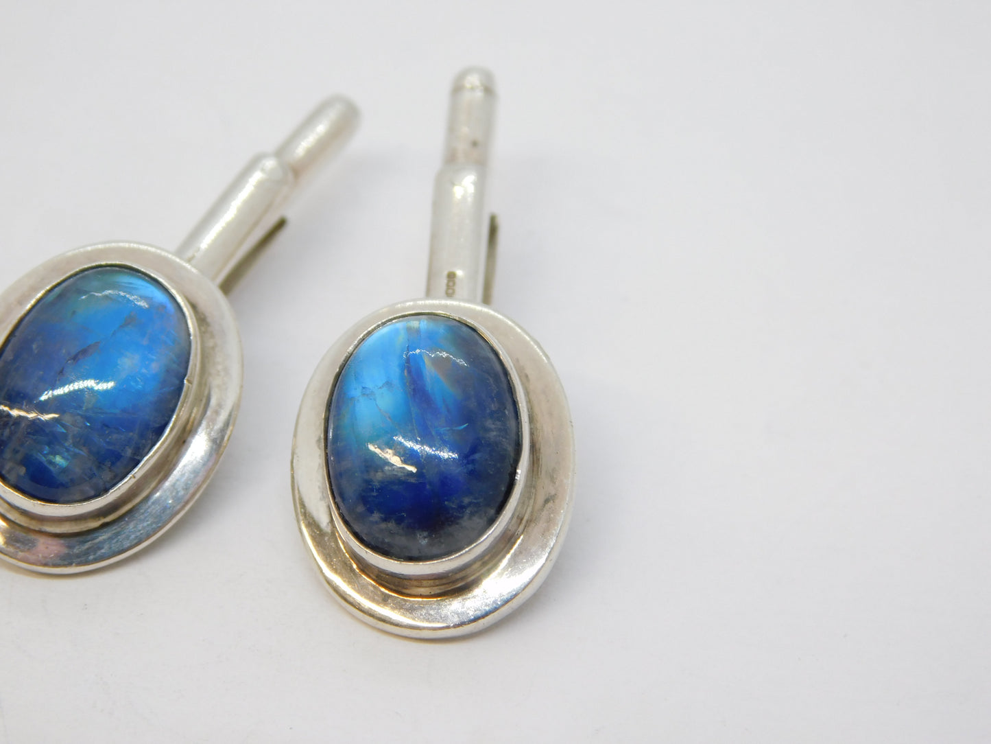 Scottish Sterling Silver Cabochon Labradorite Gents Cufflinks Vintage 2000 Edinburgh
