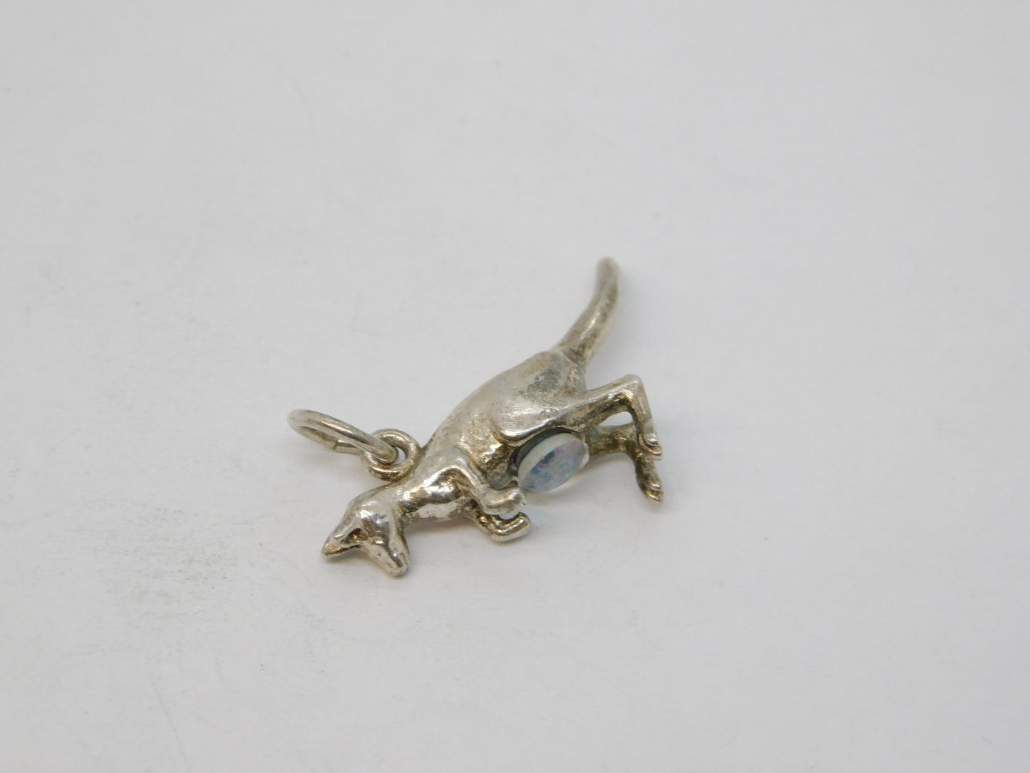 Australian Sterling Silver & Opal Set Kangaroo Charm Pendant Vintage c1970