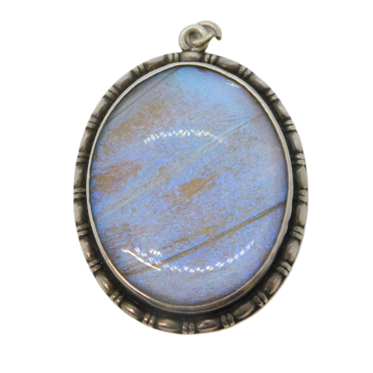 Sterling Silver Morpho Butterfly Wing Drop Pendant Antique 1921 Birmingham