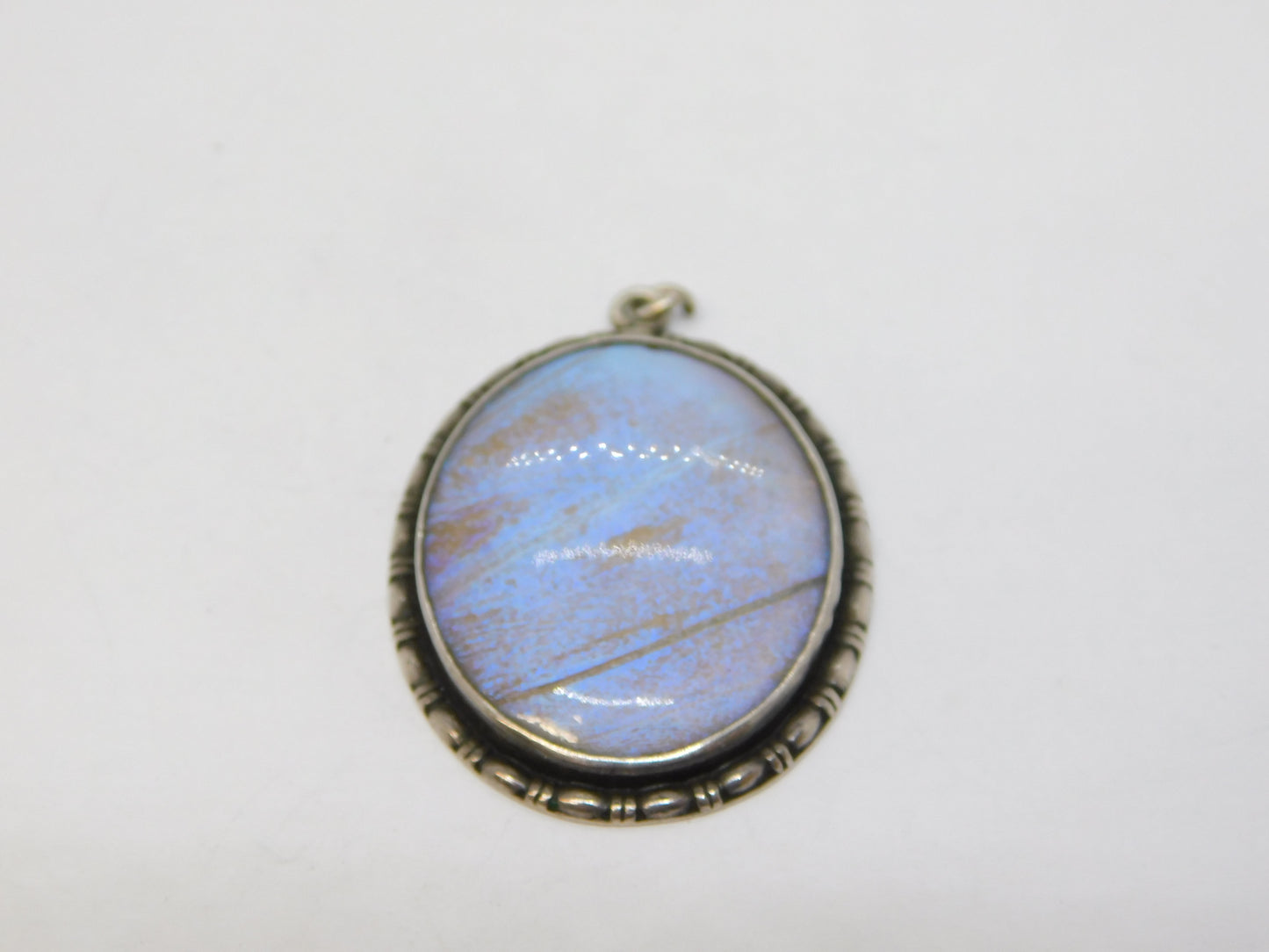 Sterling Silver Morpho Butterfly Wing Drop Pendant Antique 1921 Birmingham