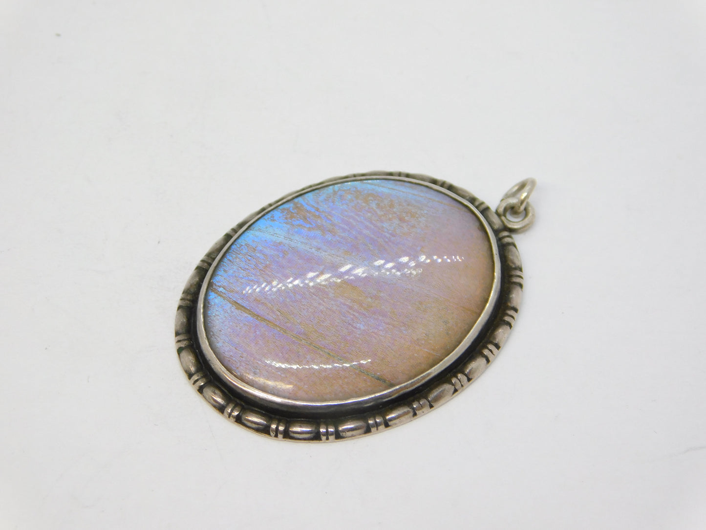 Sterling Silver Morpho Butterfly Wing Drop Pendant Antique 1921 Birmingham