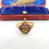 Victorian 9ct Yellow Gold, Amethyst, Seed Pearl & Paste Sweetheart Ring 1871 Birmingham