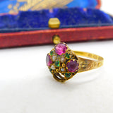 Victorian 9ct Yellow Gold, Amethyst, Seed Pearl & Paste Sweetheart Ring 1871 Birmingham