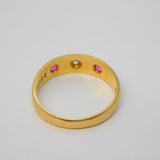Victorian 18ct Yellow Gold, Diamond & Ruby Boat Ring Antique 1892 Birmingham