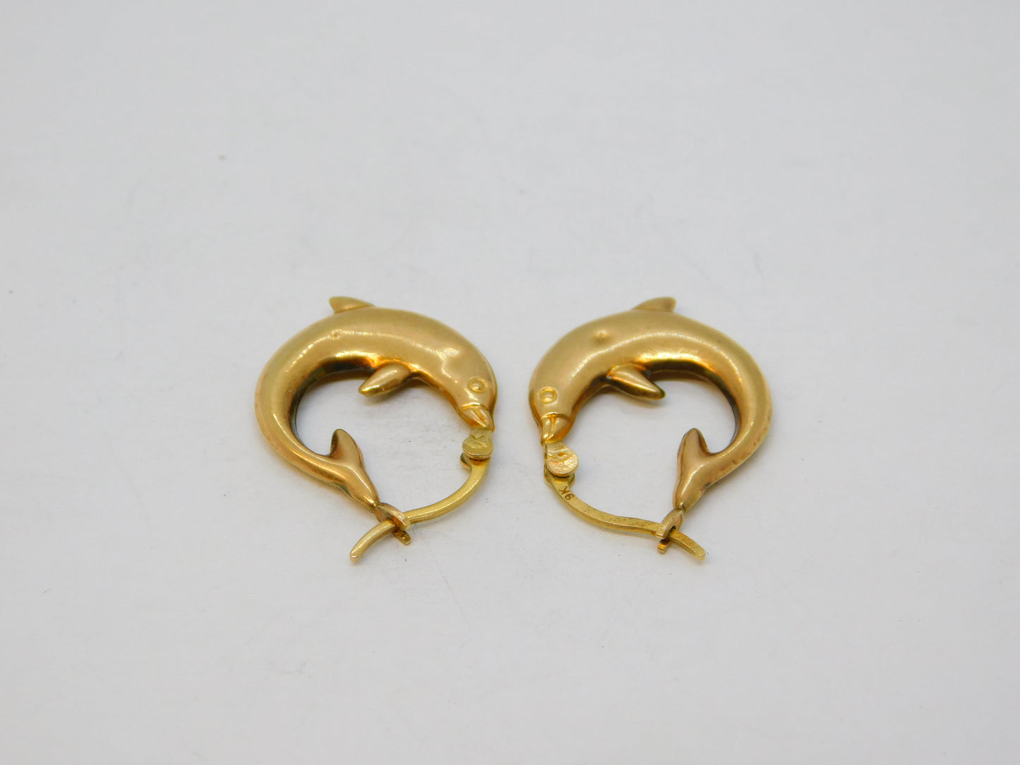 9ct Yellow Gold Dolphin Form Hook Earrings Vintage c1970