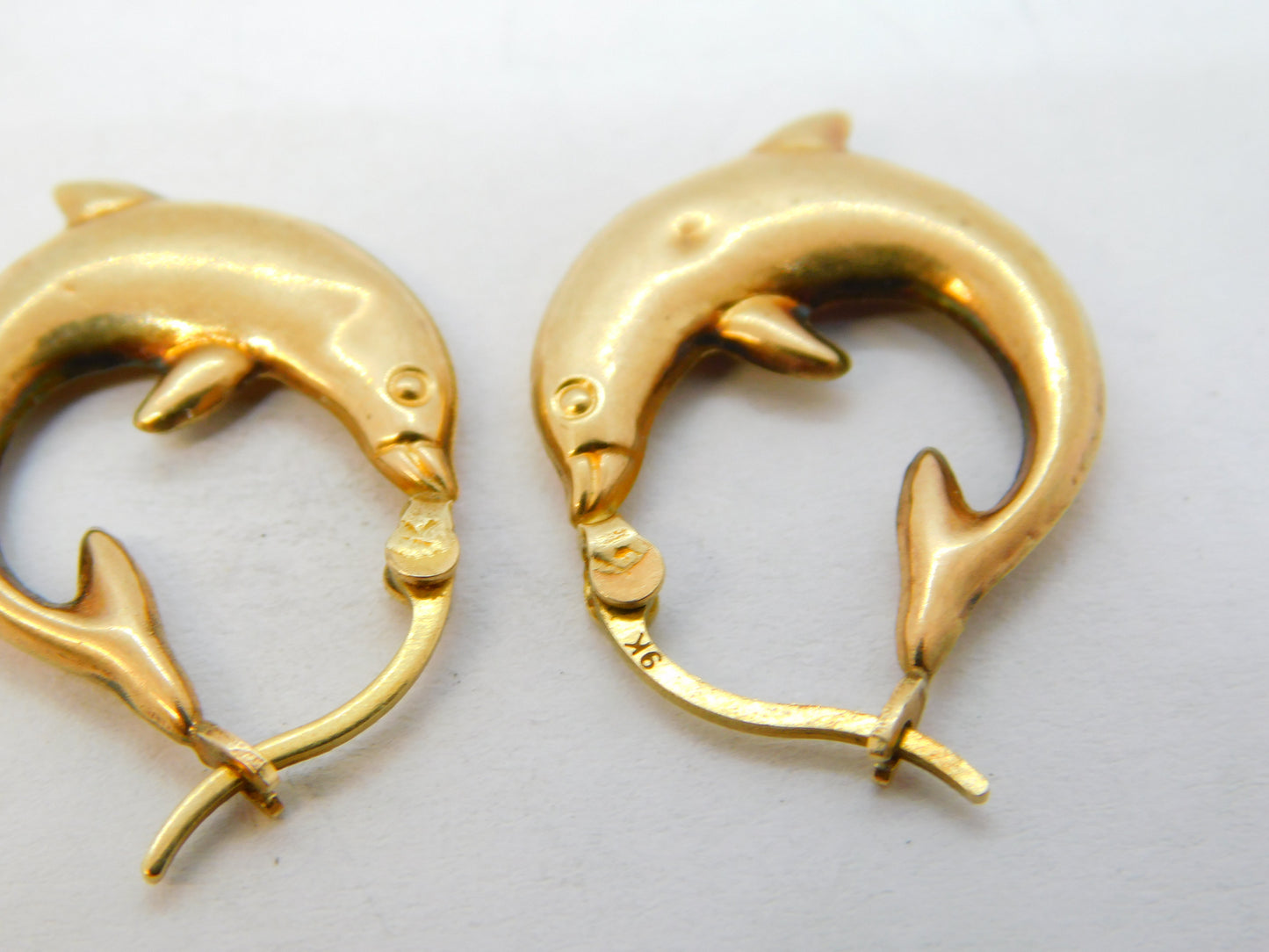 9ct Yellow Gold Dolphin Form Hook Earrings Vintage c1970