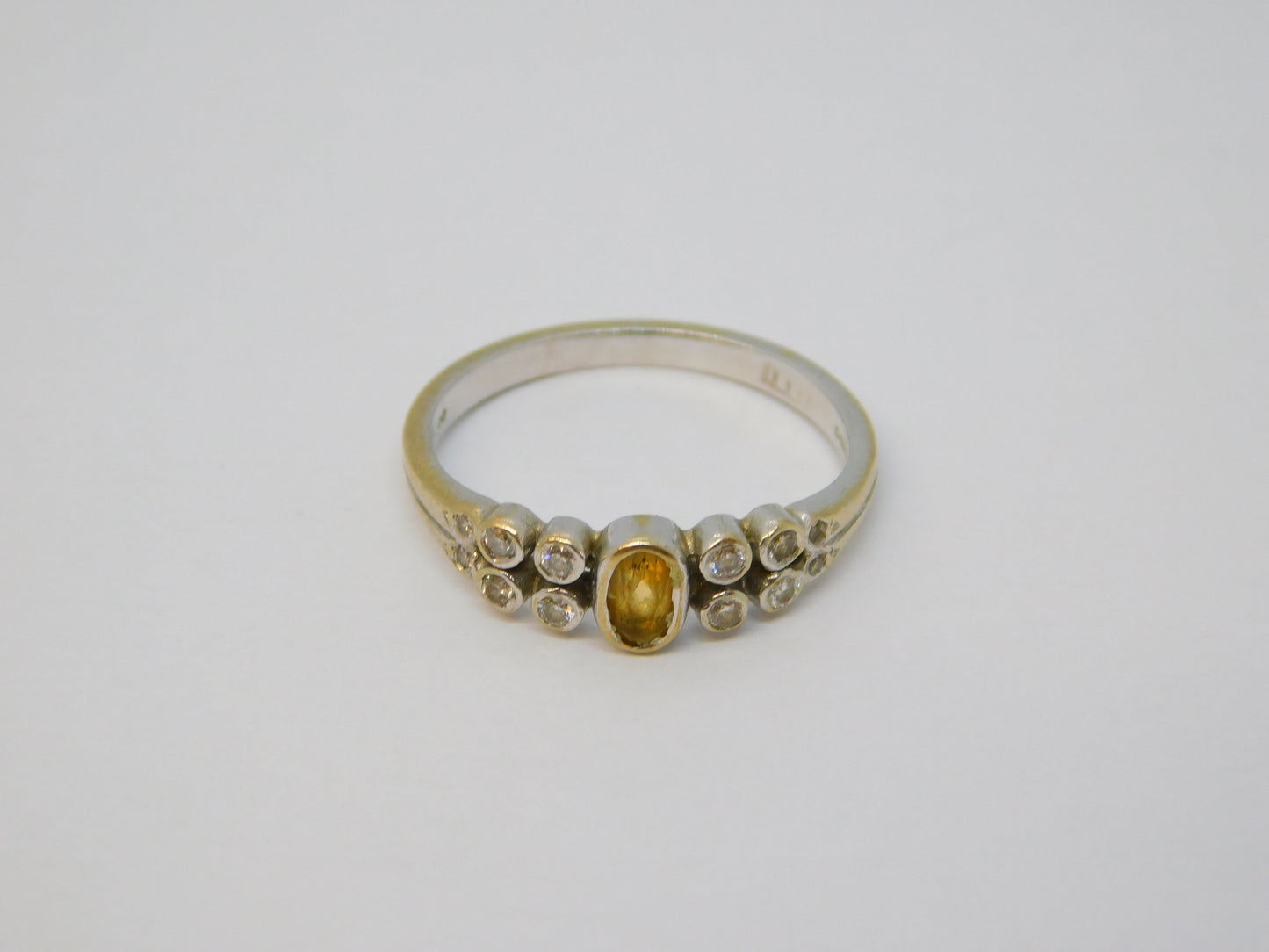 18ct White Gold, Citrine & Twelve-Stone Diamond Ring Vintage 2006 London