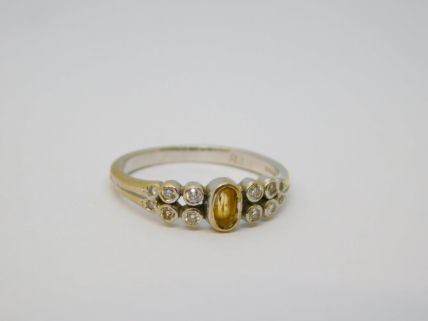 18ct White Gold, Citrine & Twelve-Stone Diamond Ring Vintage 2006 London